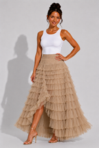 NOVA | Women's Tiered Ruffle Maxi Skirt – High Waist Boho Summer Skirt