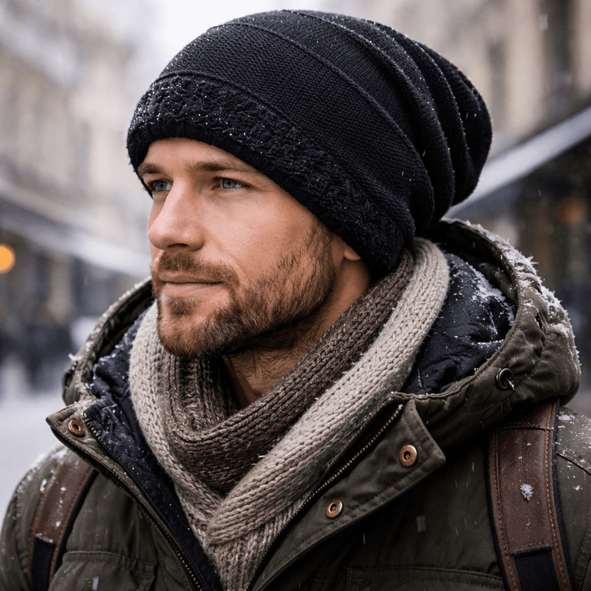 Slouchy Beanie with Warm Fleece Lining and Loose Fit - Image 1
