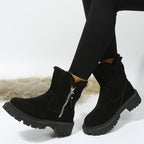 Snow Boots with Side Zipper Faux and Low Heel - Image 1