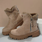 Snow Boots with Side Zipper Faux and Low Heel - Image 2