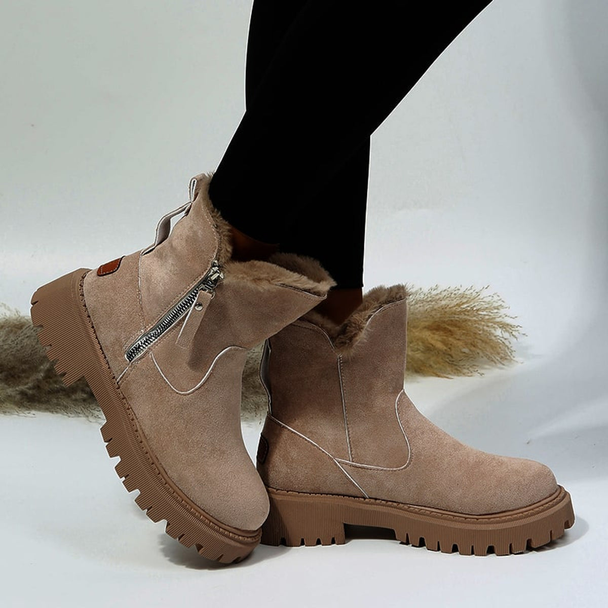 Snow Boots with Side Zipper Faux and Low Heel - Image 6