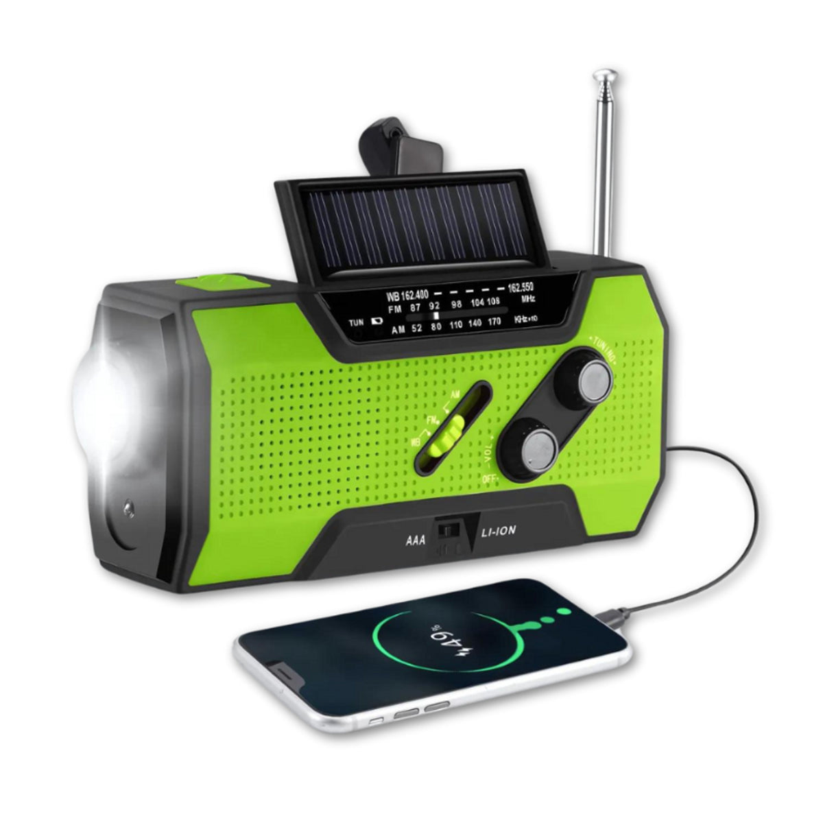 Solar Panel Hand Crank LED Flashlight Emergency Radio - Image 1