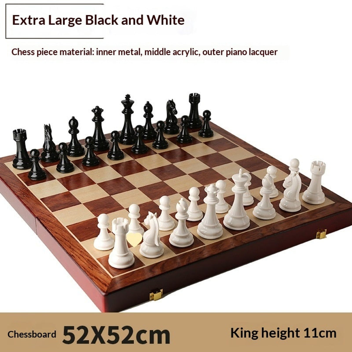 Solid-Wood Folding Chess Set With Board - Image 3