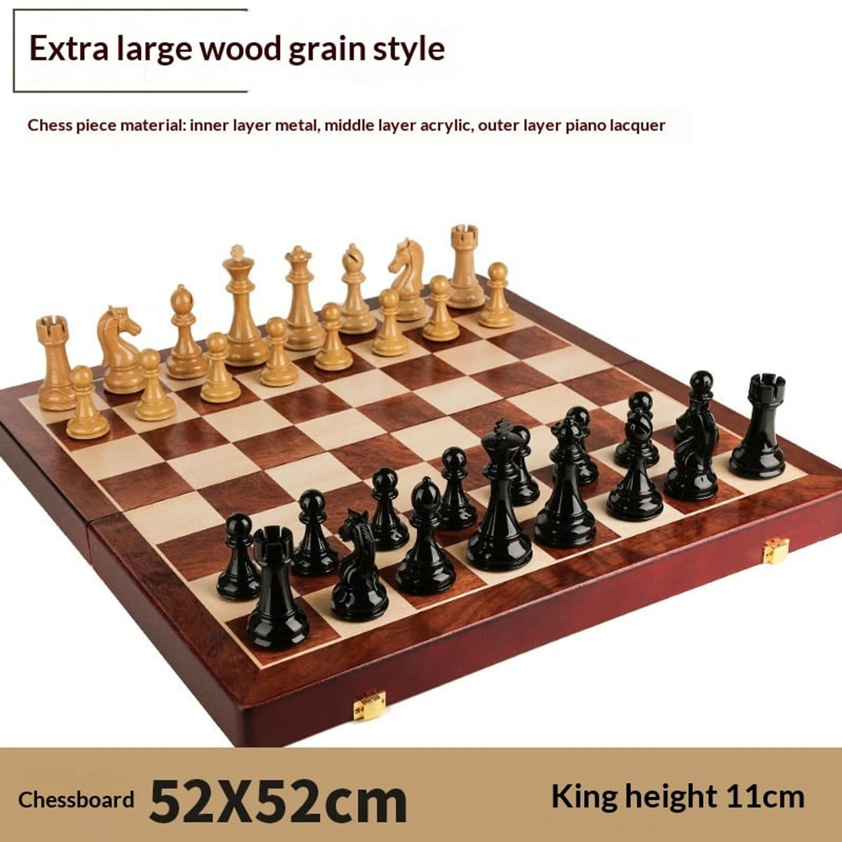 Solid-Wood Folding Chess Set With Board - Image 8