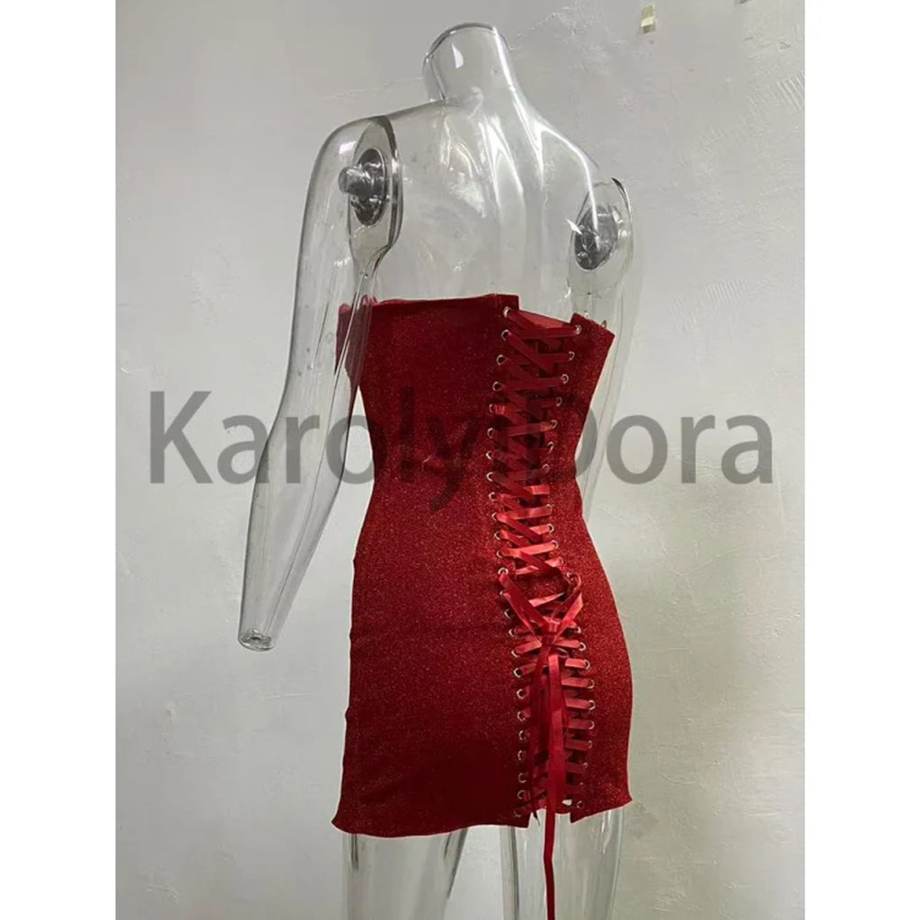 Strapless Mini Dress with Flattering Bodycon Fit and Lace-Up Back - Image 4