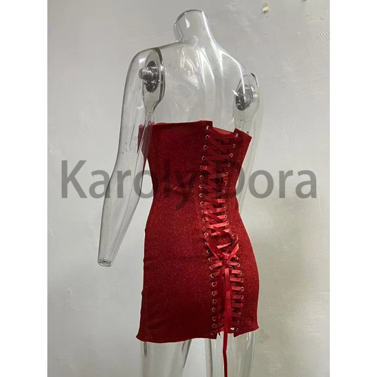 Strapless Mini Dress with Flattering Bodycon Fit and Lace-Up Back - Image 4
