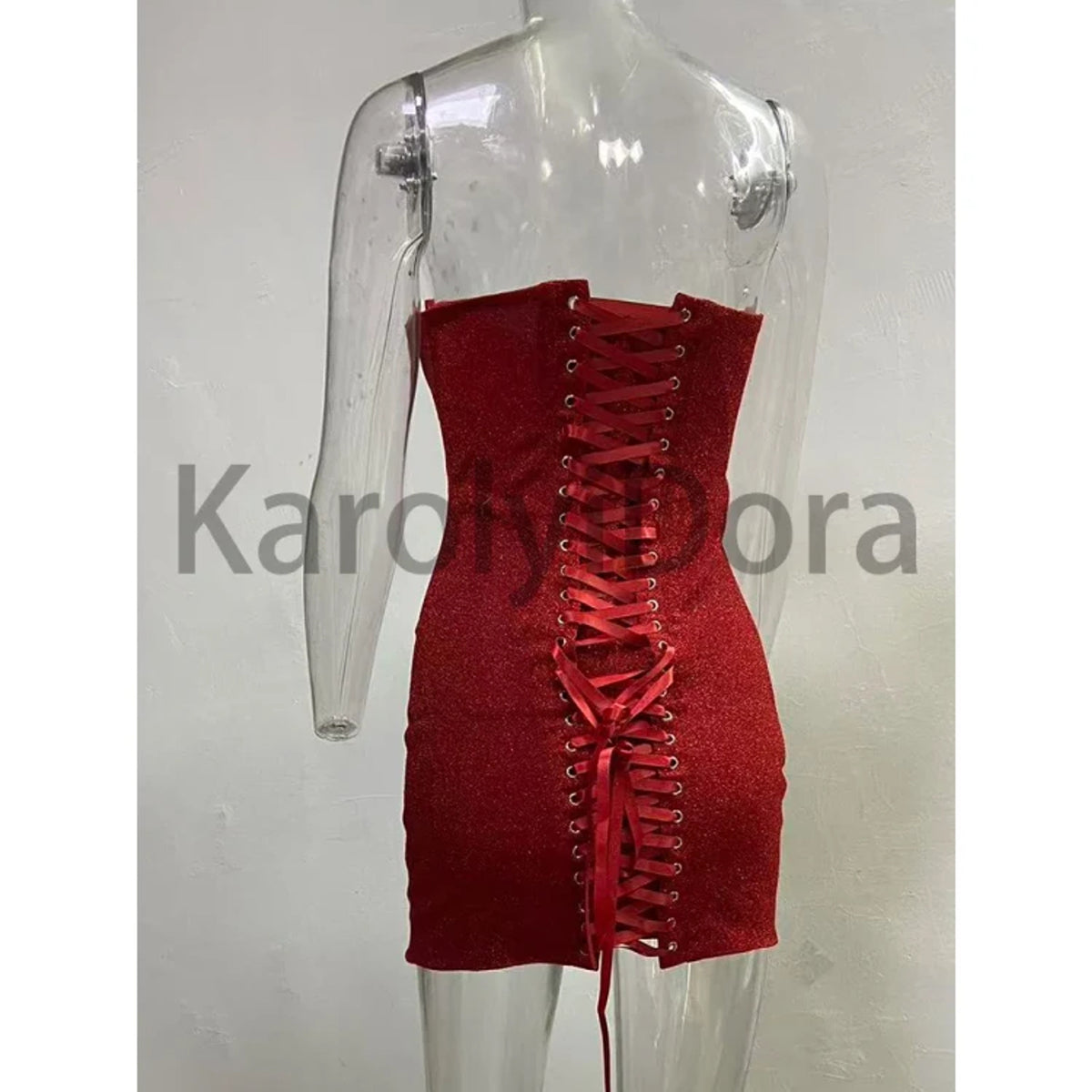 Strapless Mini Dress with Flattering Bodycon Fit and Lace-Up Back - Image 3