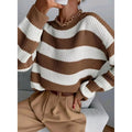 Striped Knit Sweater with Relaxed Crewneck and Pattern - Image 5