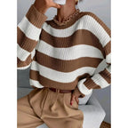 Striped Knit Sweater with Relaxed Crewneck and Pattern - Image 5