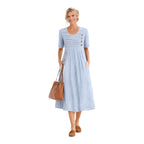 NOVA | Striped Midi Dress – Button Detail & Pockets