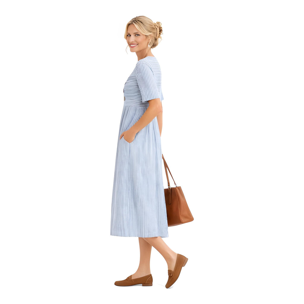 NOVA | Striped Midi Dress – Button Detail & Pockets
