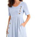 NOVA | Striped Midi Dress – Button Detail & Pockets