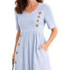 NOVA | Striped Midi Dress – Button Detail & Pockets