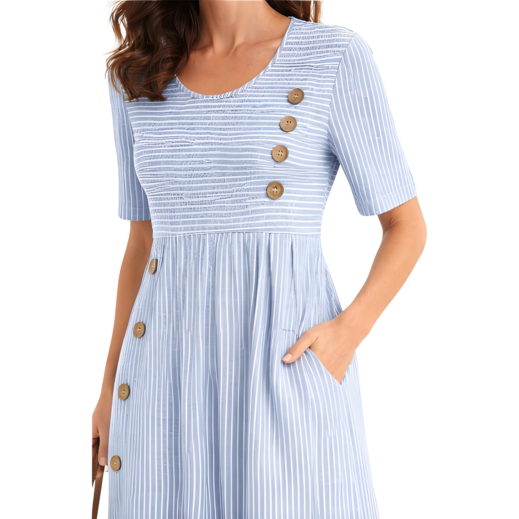 NOVA | Striped Midi Dress – Button Detail & Pockets