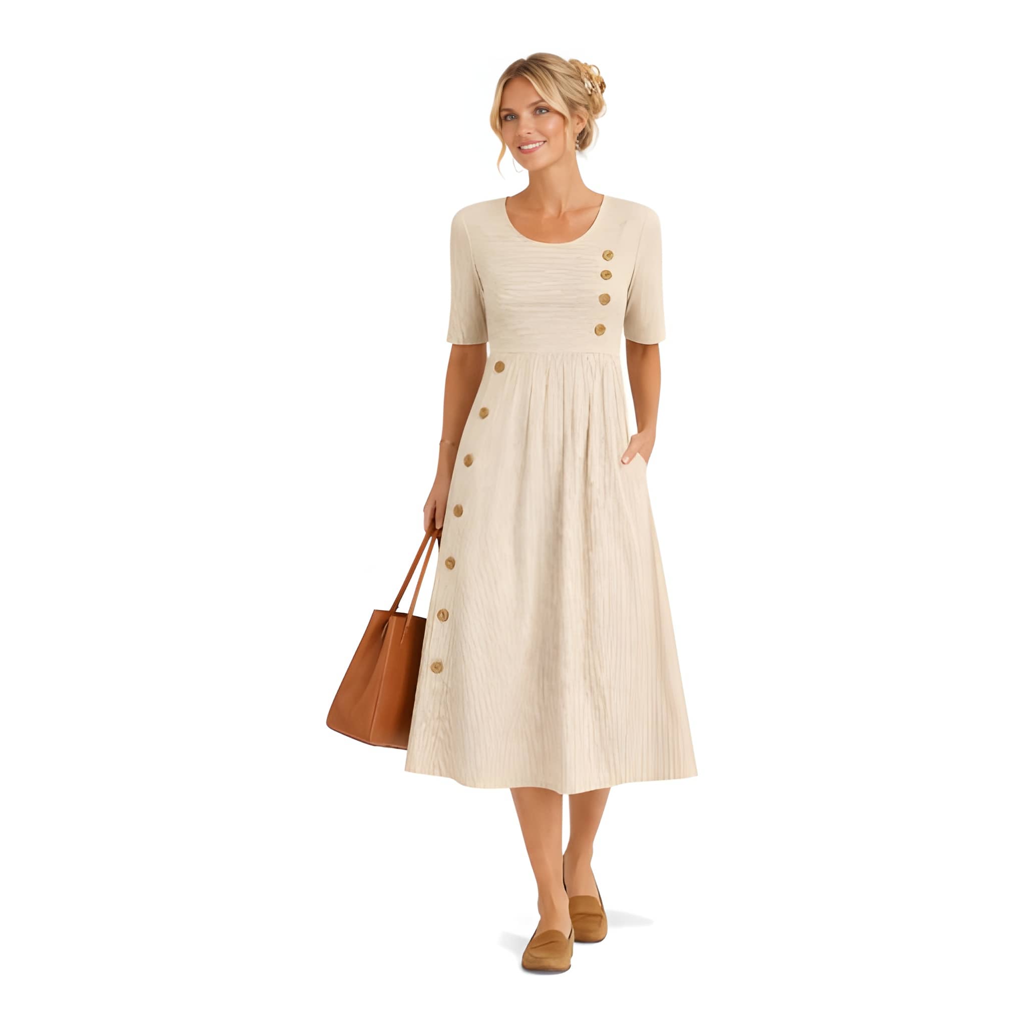 NOVA | Striped Midi Dress – Button Detail & Pockets