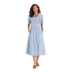 NOVA | Striped Midi Dress – Button Detail & Pockets
