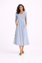 NOVA | Striped Midi Dress – Button Detail & Pockets