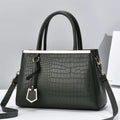 Structured Handbag with Croc-Embossed Leather Silhouette and Hardware - Image 3