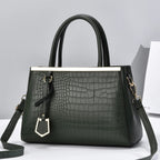 Structured Handbag with Croc-Embossed Leather Silhouette and Hardware - Image 3