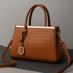 Structured Handbag with Croc-Embossed Leather Silhouette and Hardware - Image 8