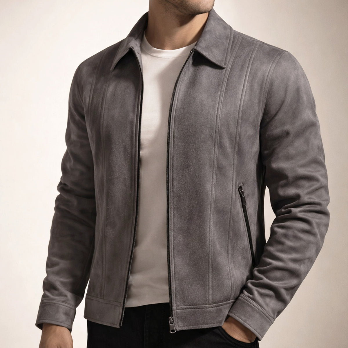 Suede Jacket with Relaxed Retro Fit and Button-Front - Image 2