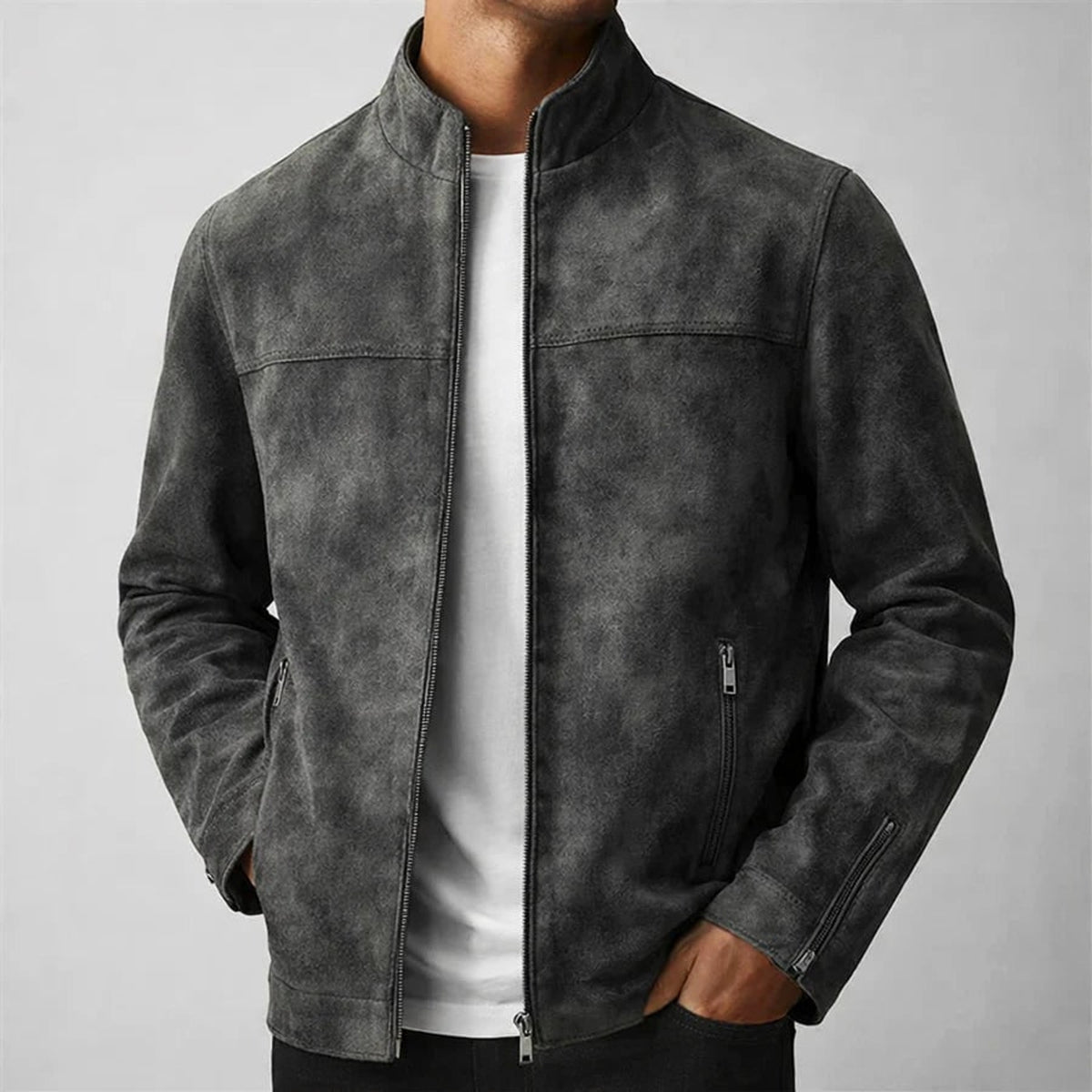 Suede Jacket with Relaxed Tailored Fit and Zip Pockets - Image 2