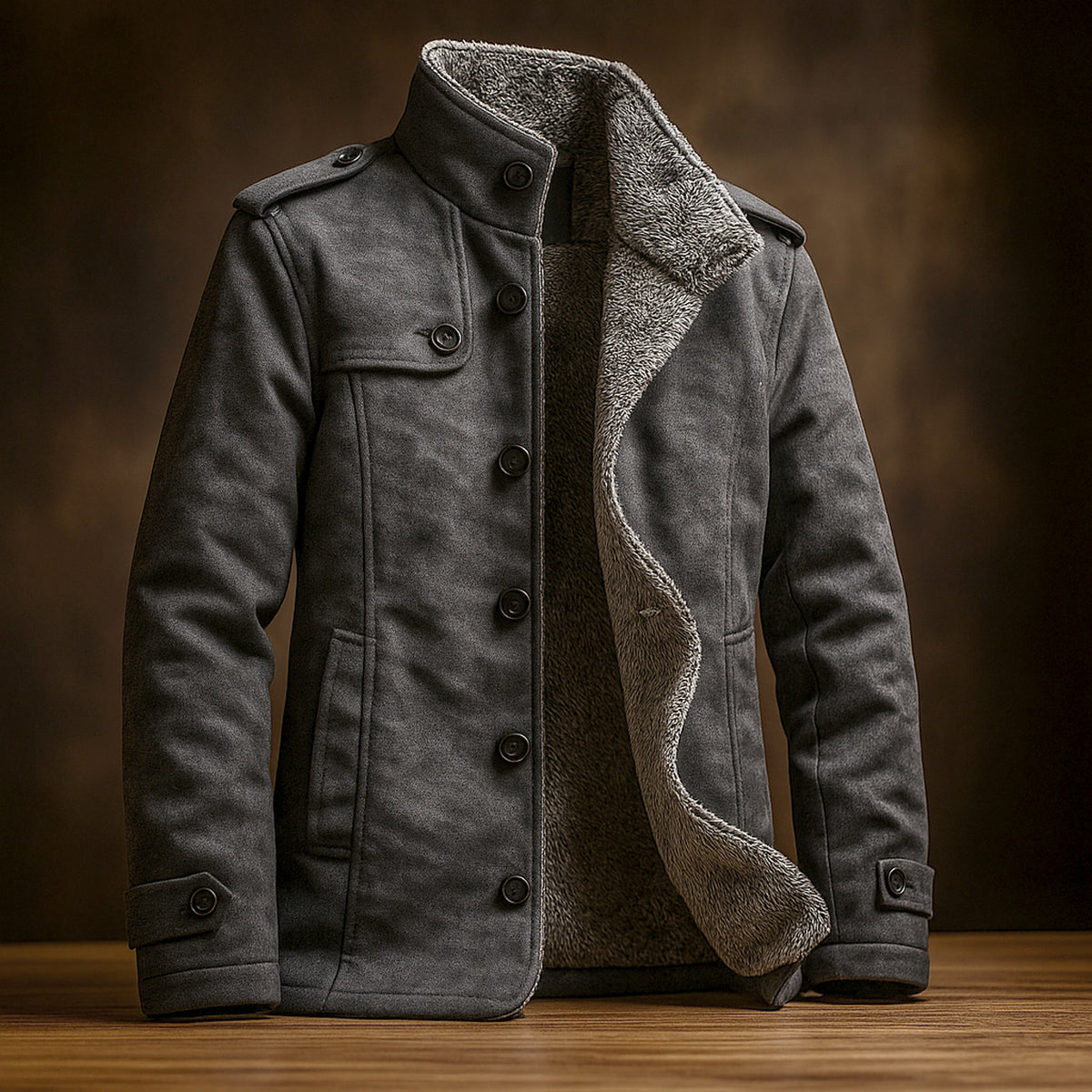 Suede Overcoat with Streamlined Tailored Fit and Epaulette Shoulders - Image 7
