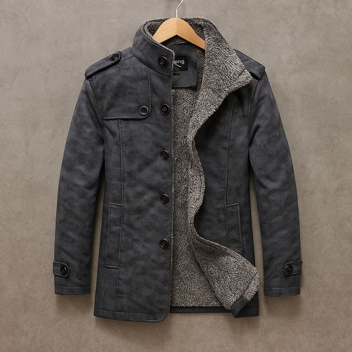 Suede Overcoat with Streamlined Tailored Fit and Epaulette Shoulders - Image 6