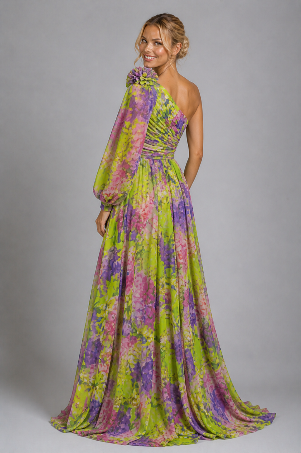 NOVA | Robe maxi fleurie à une épaule pour femmes – Robe maxi fluide de printemps