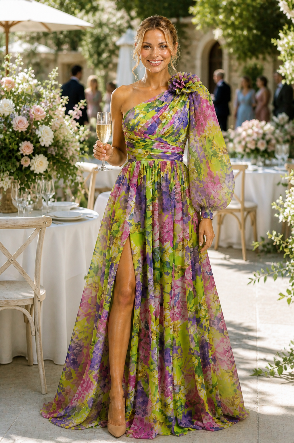 NOVA | Robe maxi fleurie à une épaule pour femmes – Robe maxi fluide de printemps