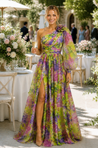 NOVA | Robe maxi fleurie à une épaule pour femmes – Robe maxi fluide de printemps