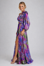 NOVA | Robe maxi fleurie à une épaule pour femmes – Robe maxi fluide de printemps