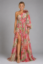 NOVA | Robe maxi fleurie à une épaule pour femmes – Robe maxi fluide de printemps