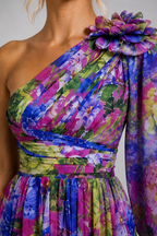 NOVA | Robe maxi fleurie à une épaule pour femmes – Robe maxi fluide de printemps