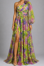 NOVA | Robe maxi fleurie à une épaule pour femmes – Robe maxi fluide de printemps
