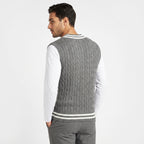 Sweater Vest Cable Knit V-Neck Sleeveless Classic Pullover Design - angle