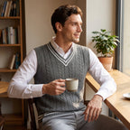 Sweater Vest Cable Knit V-Neck Sleeveless Classic Pullover Design - in-use