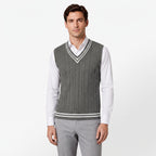 Sweater Vest Cable Knit V-Neck Sleeveless Classic Pullover Design - studio