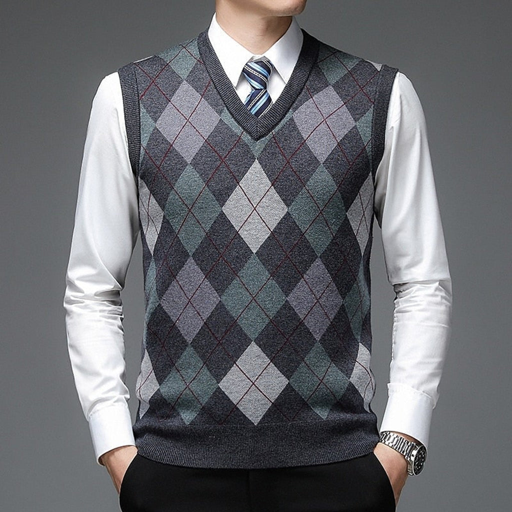Sweater Vests with Classic Argyle Knit and V-Neck - Image 1