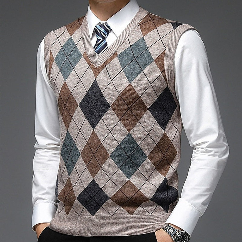 Sweater Vests with Classic Argyle Knit and V-Neck - Image 10