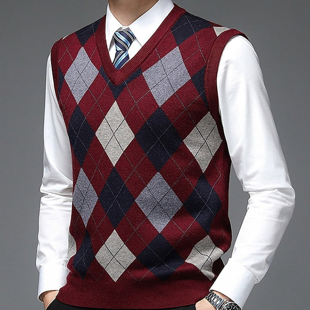 Sweater Vests with Classic Argyle Knit and V-Neck - Image 6