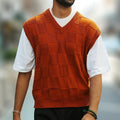 Sweater Vests with Knit Checkerboard Texture and V-Neck - Image 1