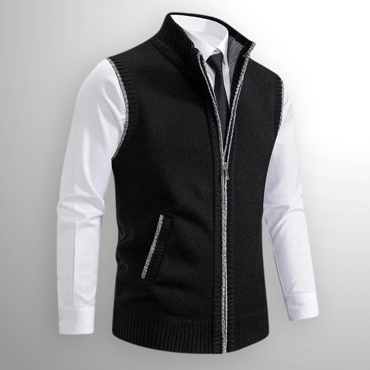 Sweater Vests with Knit Full-Zip Front and Sleeveless Cut - Image 1
