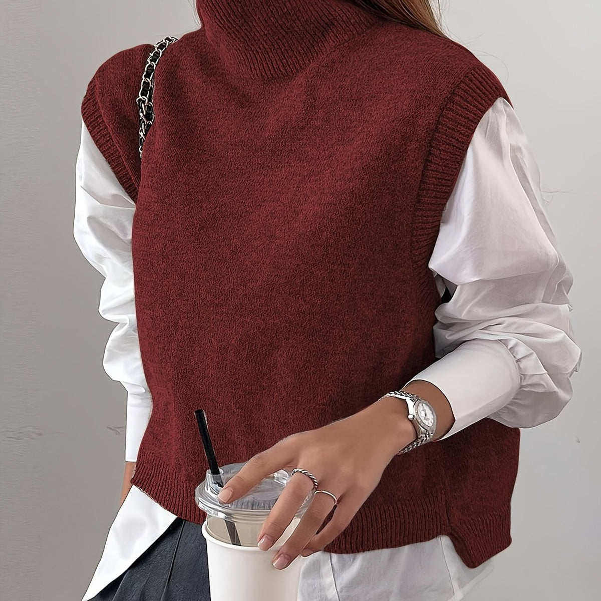Sweater Vests with Knit Turtleneck Style and Relaxed Fit - Image 1