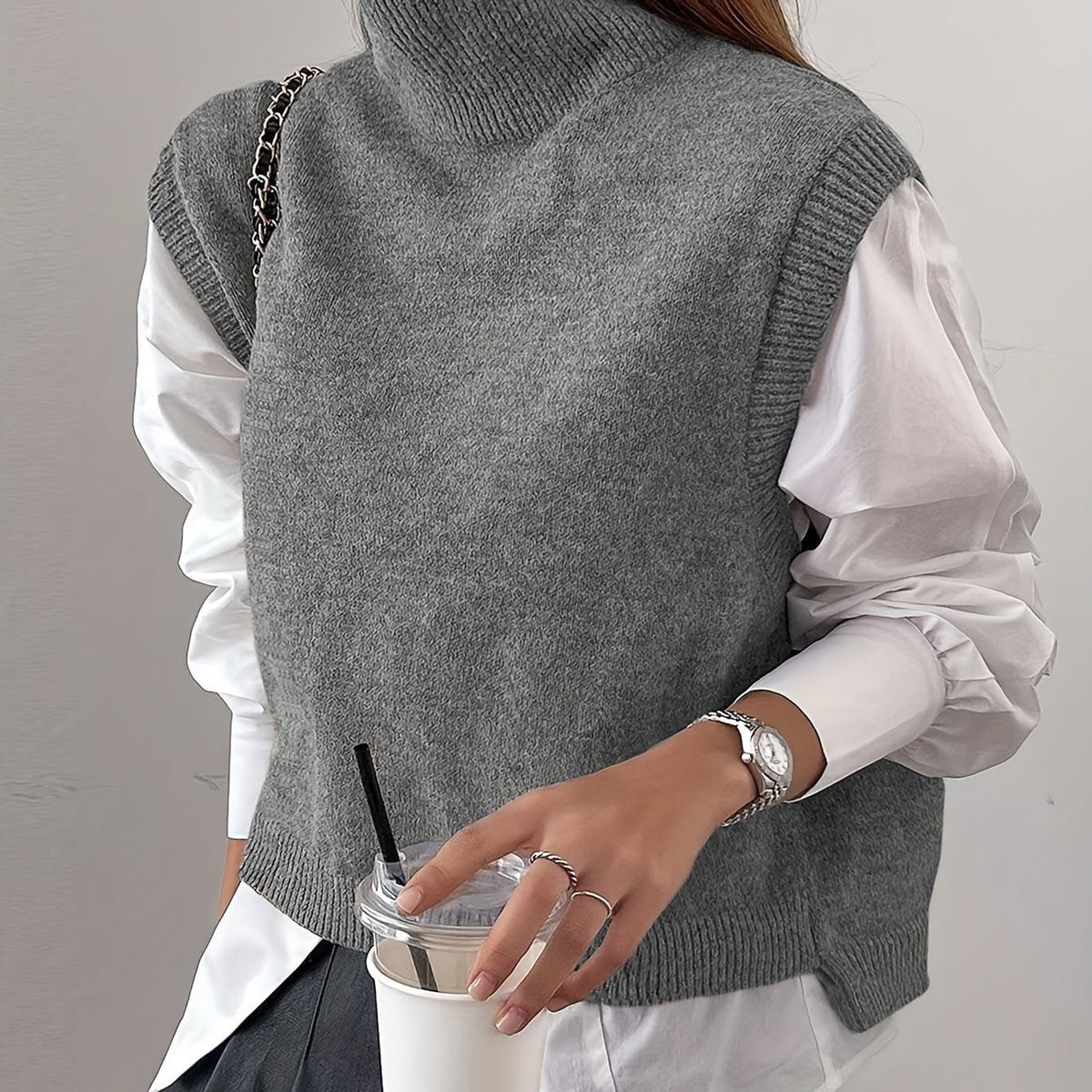 Sweater Vests with Knit Turtleneck Style and Relaxed Fit - Image 12