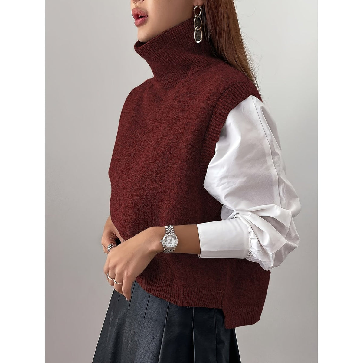 Sweater Vests with Knit Turtleneck Style and Relaxed Fit - Image 4