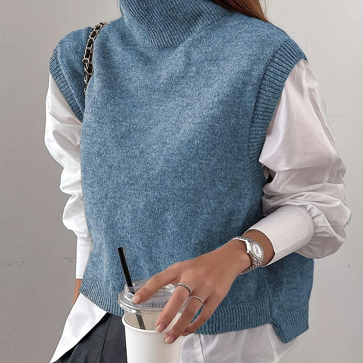 Sweater Vests with Knit Turtleneck Style and Relaxed Fit - Image 6
