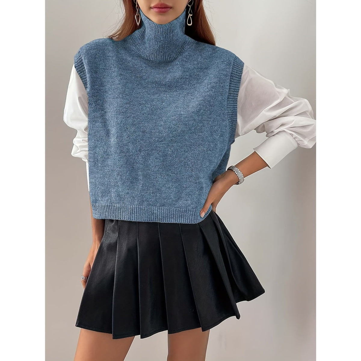 Sweater Vests with Knit Turtleneck Style and Relaxed Fit - Image 9