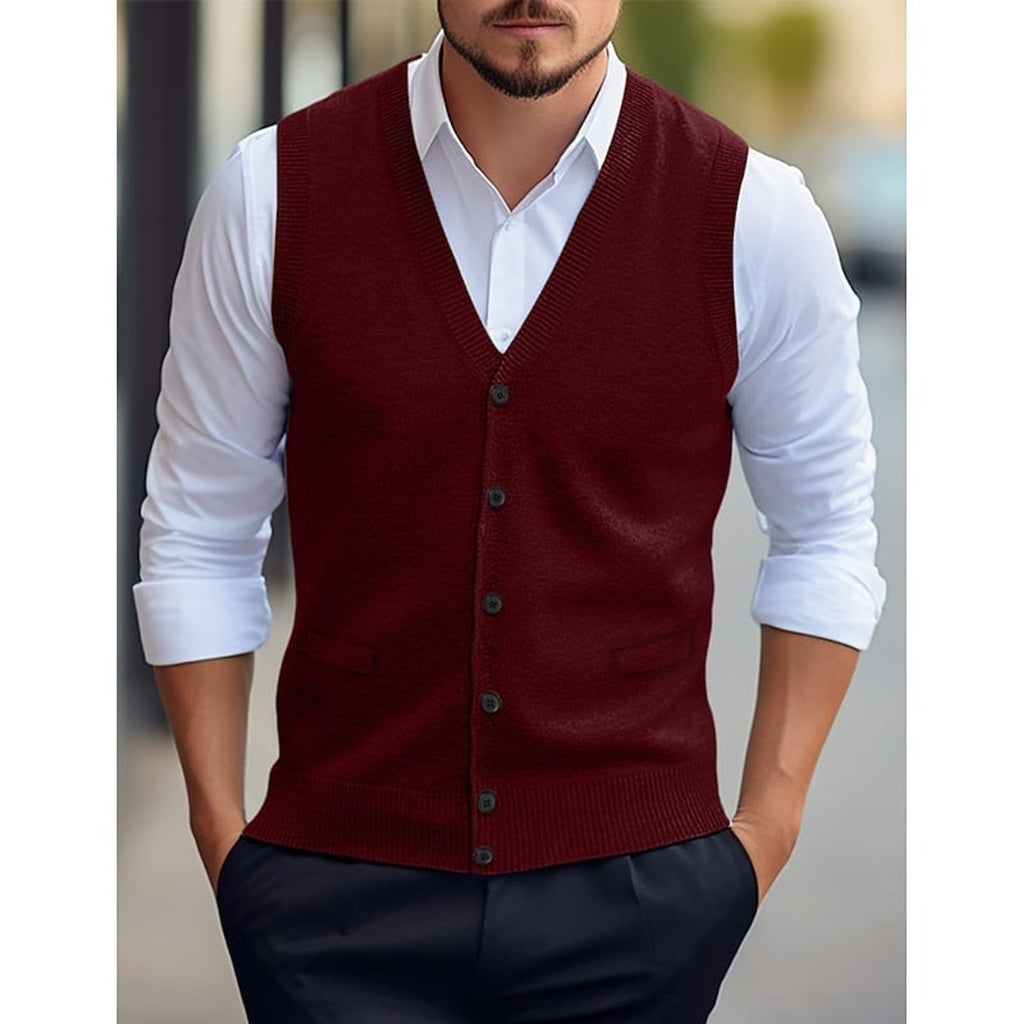 Sweater Vests with Knit V-Neck Design and Front Buttons - Image 1