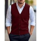 Sweater Vests with Knit V-Neck Design and Front Buttons - Image 1